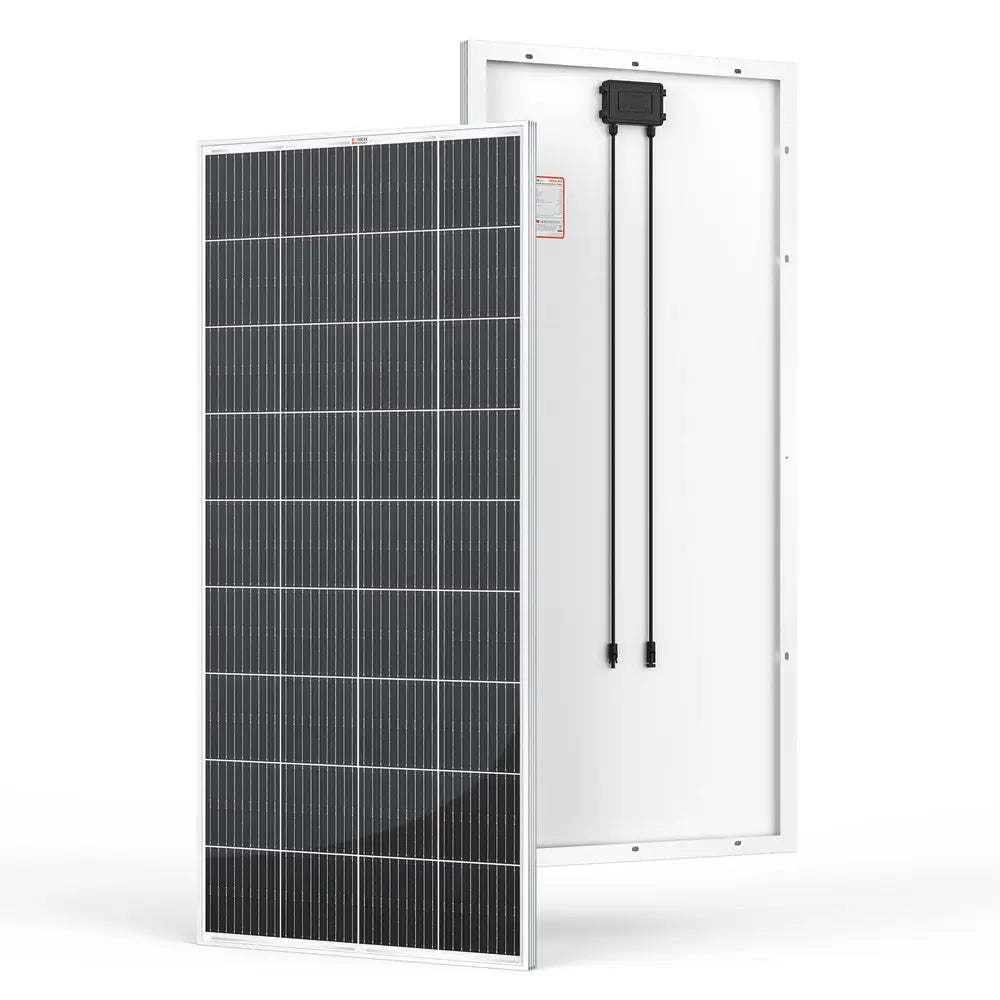 Front and back view of the Rich Solar 200W Monocrystalline solar panel showing the durable frame and integrated junction box.