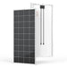 Front and back view of the Rich Solar 200W Monocrystalline solar panel showing the durable frame and integrated junction box.