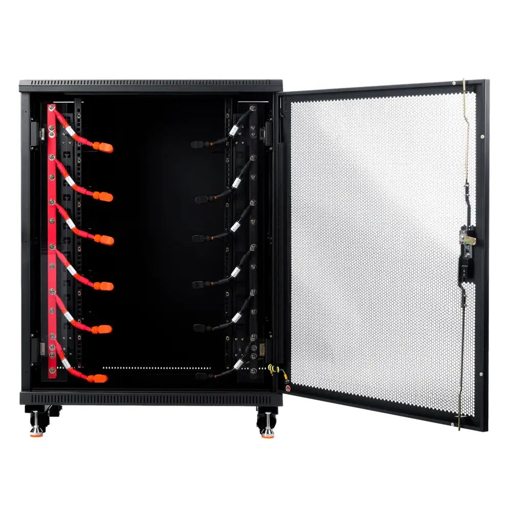 Two Rich Solar ALPHA 5 48V 100Ah LiFePO4 lithium server rack batteries stacked vertically.