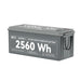Side-angle view of the Rich Solar ALPHA 4 24V Lithium Iron Phosphate Battery highlighting the 2560Wh capacity label.