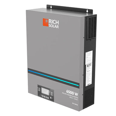 Rich Solar NOVA 6K 6500W 48V hybrid inverter model RS-H6548 in a three-quarter perspective view showing the front panel and side cooling vents.