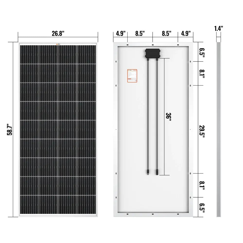 Close-up of the Rich Solar 200W panel corner highlighting the robust frame construction and protective seal.