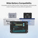 Renogy Voyager waterproof solar charge controller graphic showing wide compatibility with Gel, AGM, Flooded, and Lithium batteries.