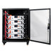 Five Rich Solar ALPHA 5 48V 100Ah lithium server rack batteries wired together in a home energy storage rack system.
