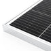 Angle view of the Rich Solar 200W module demonstrating the low-profile design of the frame and junction box.