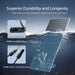 Renogy 590W solar panel partially submerged in water to illustrate its superior durability and IP68 waterproof rating for the junction box and solar connectors.