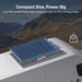 Dimensions and weight diagram of Renogy ShadowFlux 120W solar panel mounted on a camper van roof, highlighting its compact design.