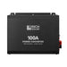 Top view of the Rich Solar RS-PC100 100A power converter charger black metal housing printed with brand logo, model name, and input/output electrical ratings.