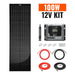 Rich Solar 100W 12V Kit product display with an orange text graphic badge, showcasing the complete off-grid solar setup with a slim monocrystalline panel and 30A MPPT controller.