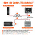 Wiring and installation diagram for the Rich Solar 100W 12V Complete Solar Kit, detailing step-by-step connections between the slim solar panel, 30 Amp MPPT controller, battery, and power inverter.