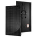 Front and back view of a Rich Solar ONYX 100W 12V all-black monocrystalline solar panel with a sleek black frame and coiled junction box cables.