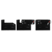 Multiple AIMS Power AIO solar generator side views showing modular black enclosure, fan vents, latch, and recessed handles.