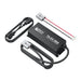 Rich Solar RS-BC12V20 14.4V 20A LiFePO4 battery charger shown with its included AC power cord, attached Anderson connector cable, and ring terminal adapter cable on a white background.