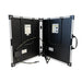 Lion Energy 100W LW 12V solar panel opened to show rear connections, labels, wiring, and dual folding panels on a white background