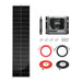Rich Solar 130W Slim Solar Kit components including a 100W slim solar panel, 30A MPPT charge controller, mounting Z-brackets, inline fuse, and red and black adapter cables on a white background.