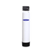 Crystal Quest demineralizing water filtration system tall white tank with black control valve for whole house water purification.