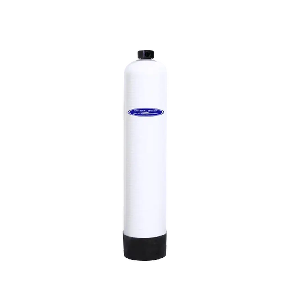 Crystal Quest SMART GAC Commercial Filtration System tall white media tank with compact black valve.