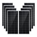 Eight Rich Solar 200W solar panels arranged symmetrically in a cascading layout, forming a 1600W off-grid solar array.