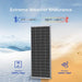 Infographic showing extreme weather resistance for Renogy solar panels, certifying operation from -4°F to 185°F, 5400Pa snow load, and 2400Pa wind load.