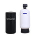 Crystal Quest water filtration system for commercial use with a mid-profile white tank and black brine container.