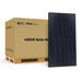 Rich Solar MEGA 400W solar panel standing next to a branded shipping box on a wooden pallet.