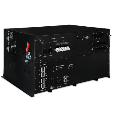 AIMS Power AIO-12V 5.58kWh solar generator with inverter charger, solar charger, battery ports, PV inputs, and black enclosure.