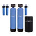 Crystal Quest High Flow Water Filtration system with twin blue tanks, three cartridge filters, and black tank.