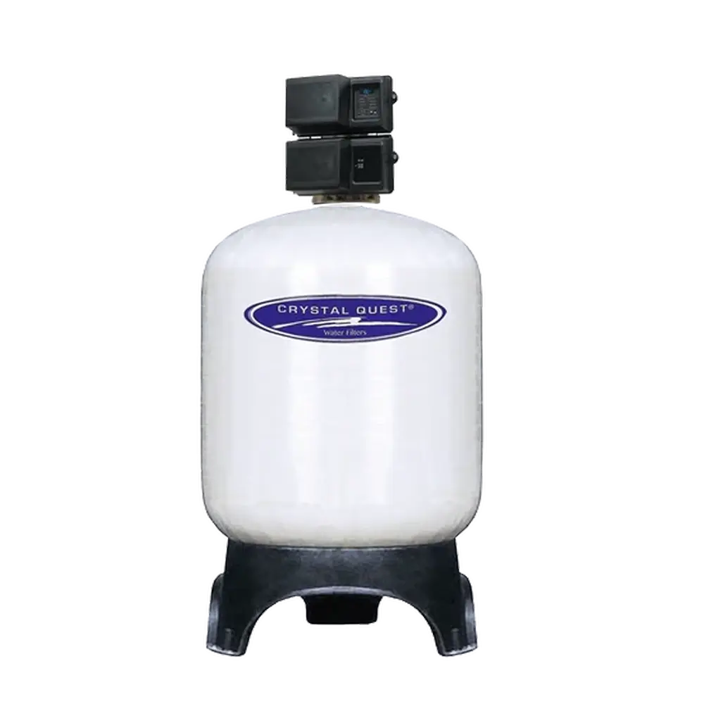 Crystal Quest SMART GAC Commercial Filtration System large vertical filter tank with black base.