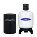 Heavy-duty Crystal Quest commercial water softener system with a large, stout white tank and black brine tank.