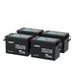 A 4-pack bundle of Renogy Core Mini 12V 200Ah Deep Cycle Lithium Iron Phosphate (LiFePO4) batteries with built-in low-temperature protection on a plain white background.