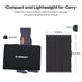 Dimensions and weight infographic for Renogy 200W solar suitcase showing its 28.46 lbs weight, protective carrying case, and compact folded measurements.