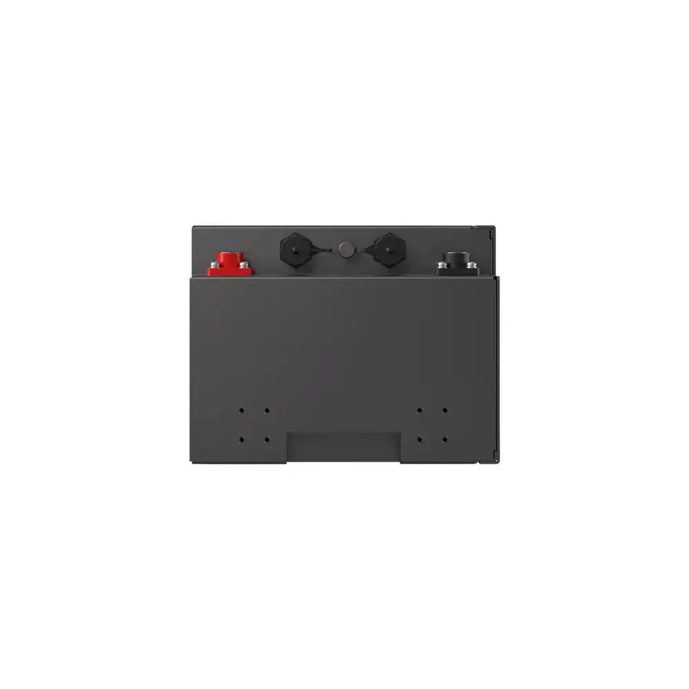 Side profile view of the Renogy Pro S1 LiFePO4 battery highlighting the positive and negative terminals with integrated communication port dials.