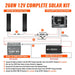Detailed step-by-step wiring diagram for the Rich Solar 260W 12V Complete Solar Kit, demonstrating how to connect the slim solar panels, 30A MPPT controller, Alpha 1 LiFePO4 battery, and Nova Pure 2K inverter.