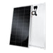 Angled front and back perspective of the Rich Solar MEGA 150 150-watt rigid solar panel showcasing the frame and junction box.