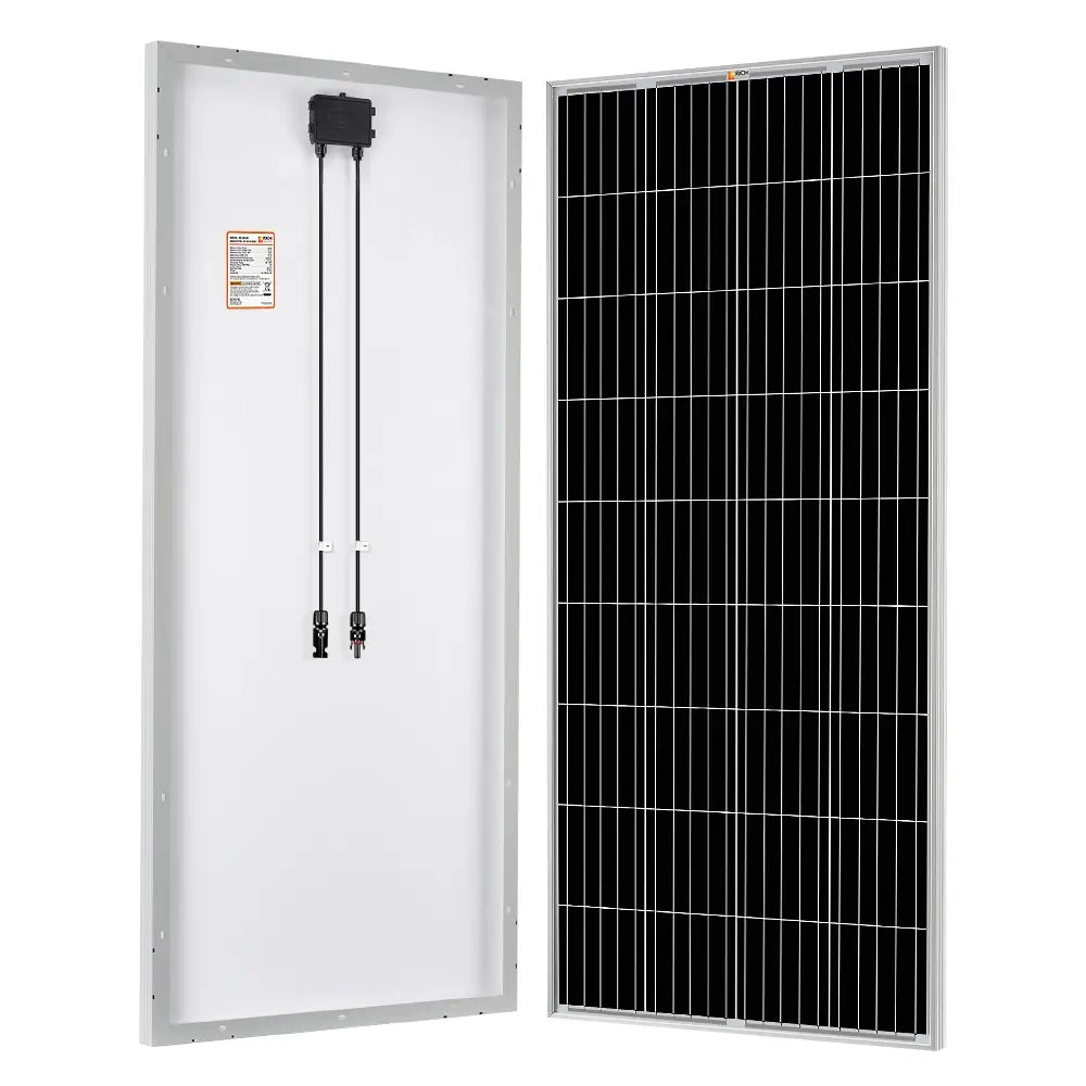 Front and rear display of the Rich Solar 200W monocrystalline PV module featuring attached MC4-compatible cables.