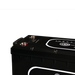 Close-up of AIMS Power LiFePO4 battery top terminals, charge indicator area, and black molded case.