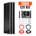 Rich Solar 390W 12V Kit product bundle featuring three 130W slim solar panels, MPPT solar charge controller, and installation hardware.