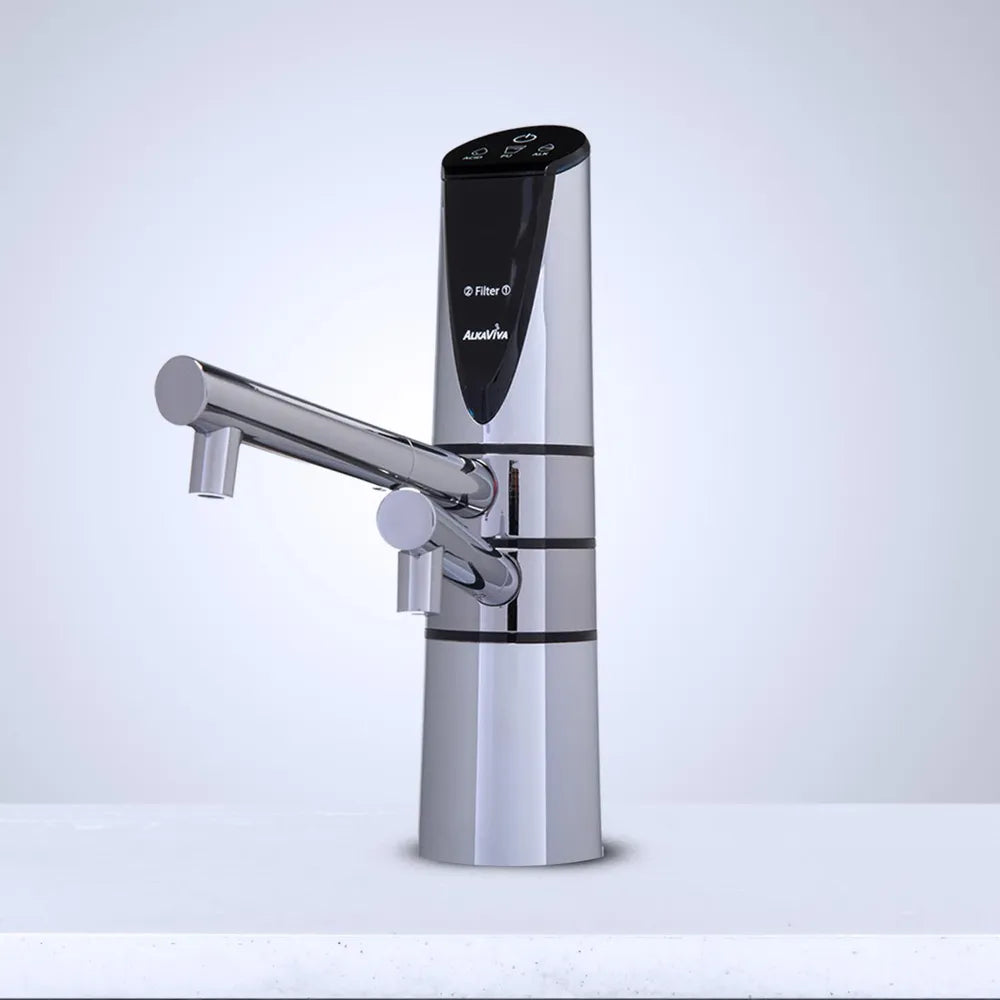 Chrome AlkaViva Delphi H2 ionizer faucet on light background