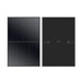 Side-by-side front grid view and black backsheet view of a single Rich Solar MEGA 410W solar panel displaying the split-cell design and wiring components.
