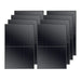 An 8-pack bundle of Rich Solar MEGA 410W all-black solar panels arranged in two staggered, overlapping rows for a bulk kit view.