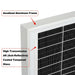 Close-up of Rich Solar 200W solar panel corner featuring an anodized aluminum frame and anti-reflective coated tempered glass.