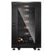Rich Solar battery cabinet with a closed glass door housing a single ALPHA 5 PRO 48V Server Rack Battery at the bottom.