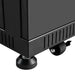 Close-up of the heavy-duty caster wheel and adjustable leveling foot on the base of the Rich Solar server rack battery cabinet.