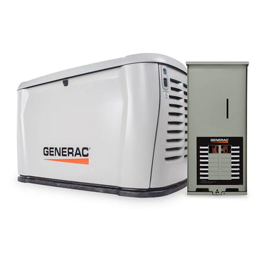 Generac 7321 10kW standby generator with 100A transfer switch on white background