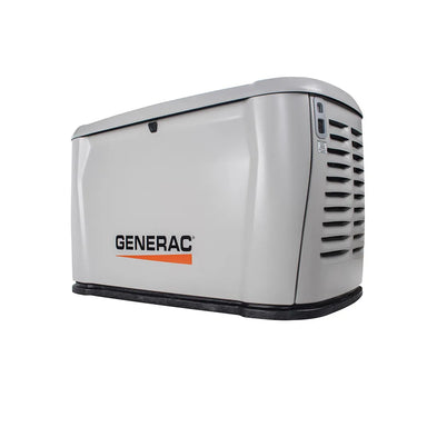 Generac 7258 14kW standby generator angled front view on white background
