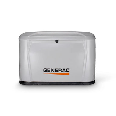 Front view of Generac 7321 10kW standby generator on white background