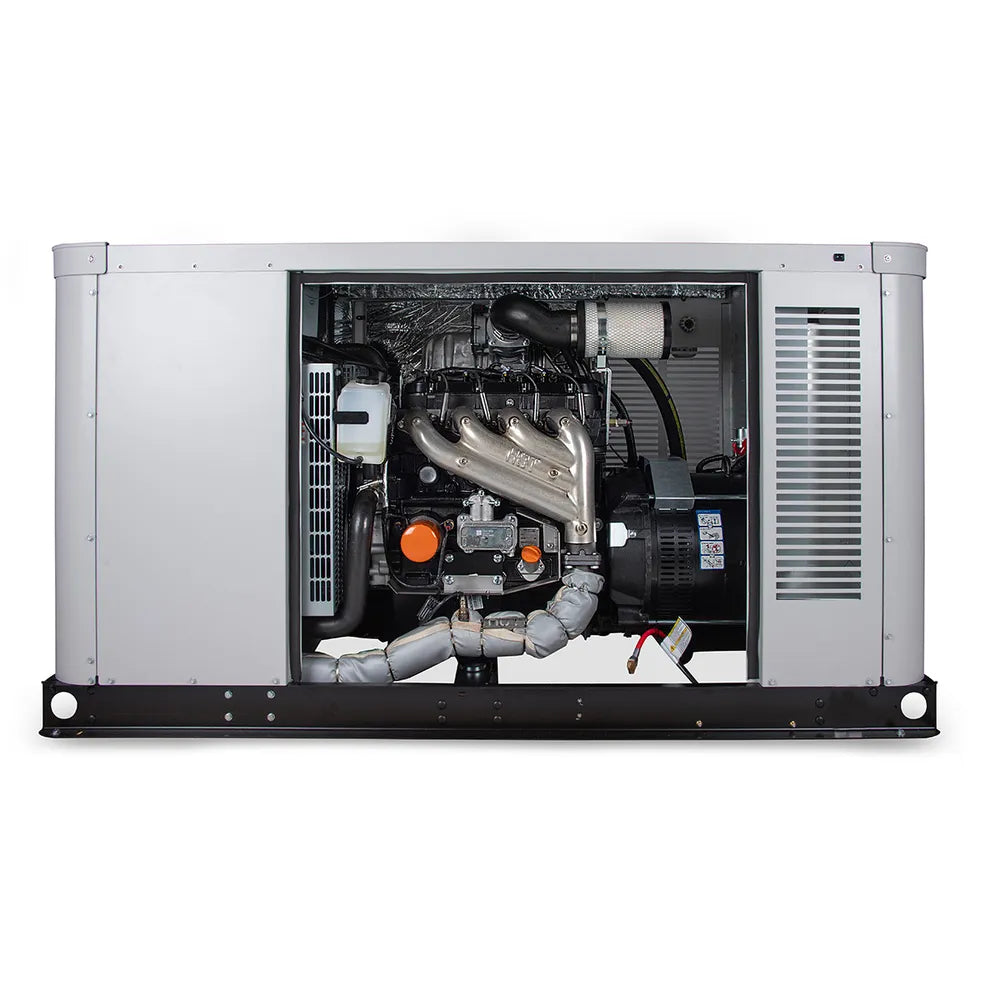 Generac XG04845ANAC 48kW generator open side view showing engine and internal components