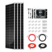 Rich Solar 520W Slim Solar Kit components including four slim solar panels, 40A MPPT charge controller, mounting Z-brackets, hardware, and extension cables.