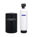Crystal Quest mid-sized commercial water softener filtration system with white resin tank and black brine tank.