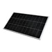 High-angle isometric view of a horizontally positioned Rich Solar MEGA 150W monocrystalline solar panel.